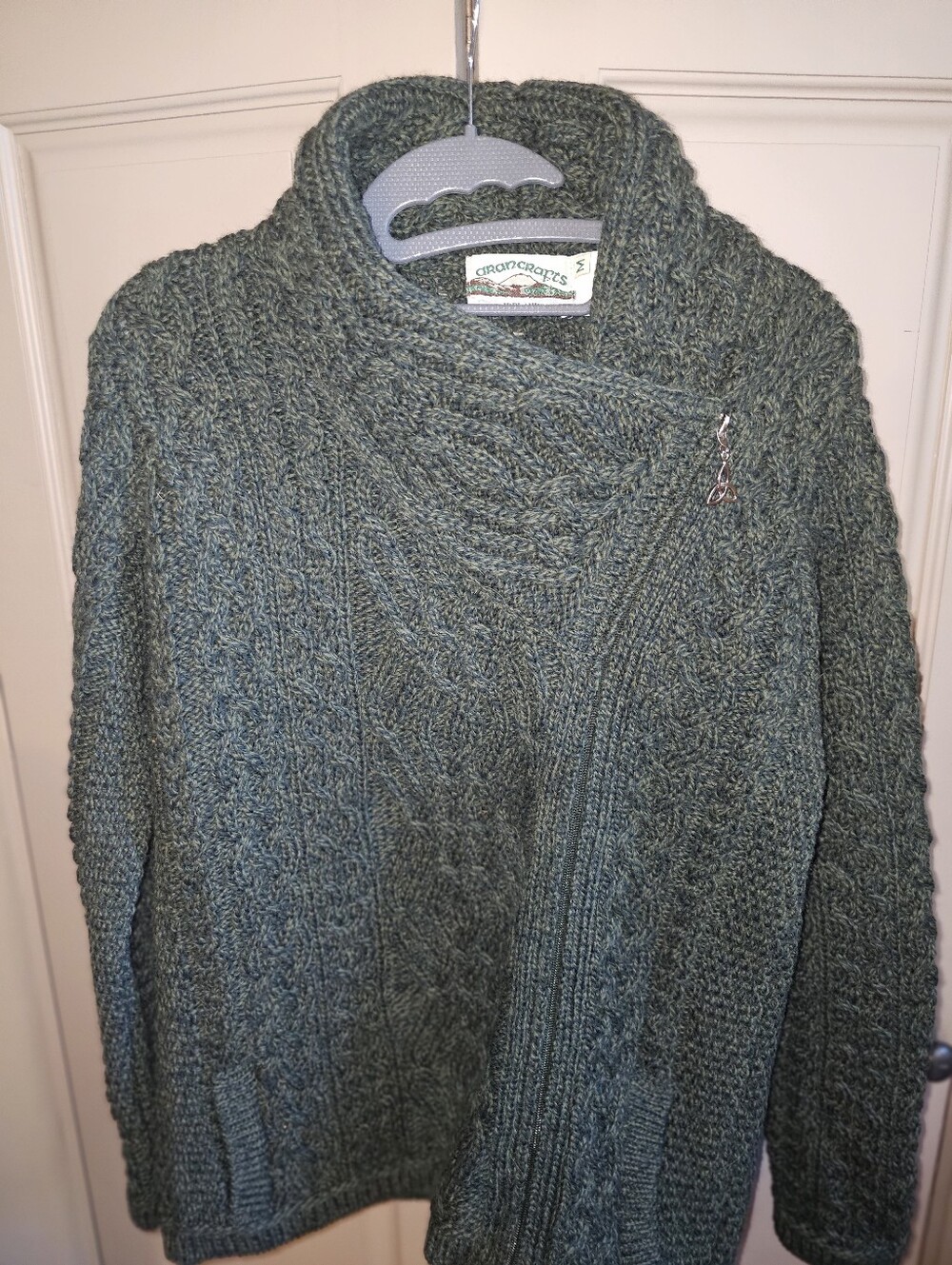 Aran Crafts Heathered Green Cable Knit / Side Zip Sweater Cardigan - Medium - Picture 5 of 11